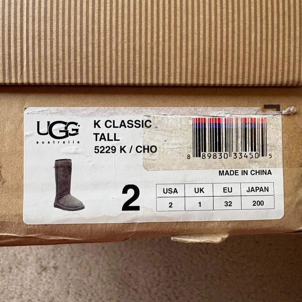 Kids UGG Australia Tall Boots Chocolate Brown Suede Sheepskin‎ Lined Size 2